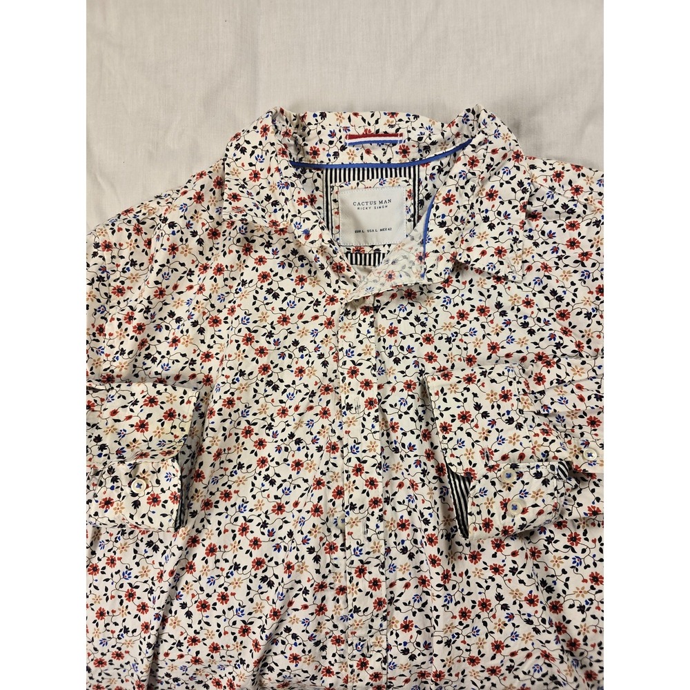 Cactus Man Shirt Mens Large White Floral Long Sleeve Button Up Cotton Casual